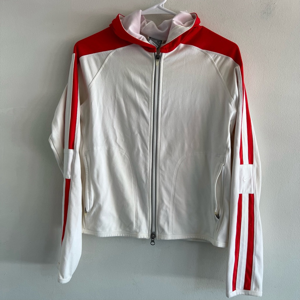 Women Nike FitDry Full Zip Hoodie jacket White/Red Size M